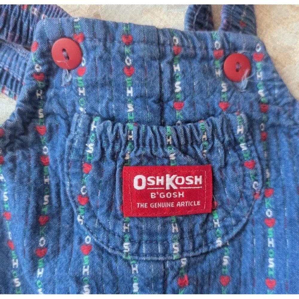 VINTAGE Oshkosh B’gosh Footy All Over Logo Overalls Baby Size 6/9 Months